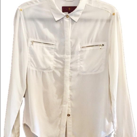 7 For All Mankind 100% Silk Cream Blouse - Picture 8 of 8